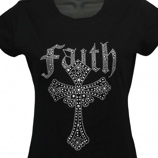 Faith Cross - Rhinestone and Crystal Ladies T-Shirt