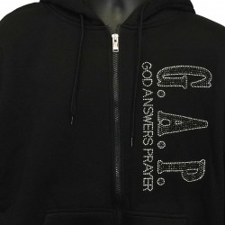 God Answers Prayer - Silver and Black Rhinestones Hoodie