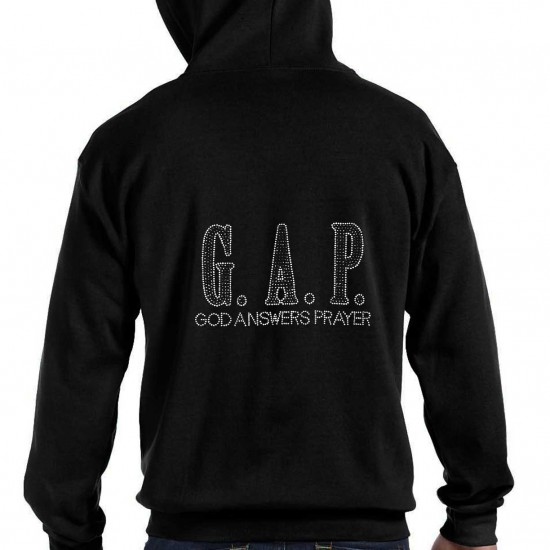 God Answers Prayer - Silver and Black Rhinestones Hoodie