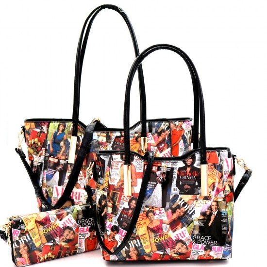 Obama Magazine Print 3 in 1 Twin Tote Wallet Set