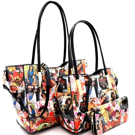 Obama Magazine Print 3 in 1 Twin Tote Wallet Set